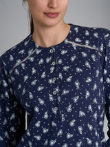 Camicia da notte con dettagli in Interlock di cotone 40-54 Blu Donna - Ragno