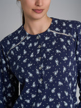 Camicia da notte con dettagli in Interlock di cotone 56-60 Blu Donna - Ragno