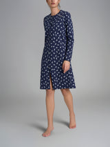 Camicia da notte aperta con dettagli in Interlock di cotone 40-54 Blu Donna - Ragno