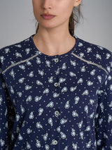 Camicia da notte aperta con dettagli in Interlock di cotone 40-54 Blu Donna - Ragno