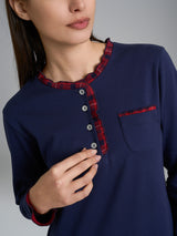 Pigiama a serafino con rouches in Interlock di cotone Rossi Donna - Ragno