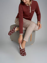Pigiama a serafino con rouches in Interlock di cotone Rossi Donna - Ragno