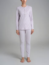 Pigiama a serafino con pizzo in Interlock di cotone 40-54 Viola Donna - Ragno