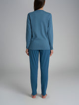 Pigiama a serafino con pizzo in Interlock di cotone 40-54 Azzurri Donna - Ragno