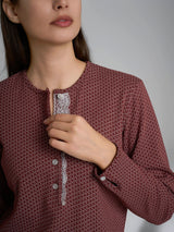 Pigiama a serafino con pizzo in Interlock di cotone 40-54 Arancioni Donna - Ragno