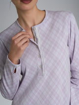 Camicia da notte con pizzo in Interlock di cotone 40-54 Viola Donna - Ragno
