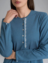 Camicia da notte con pizzo in Interlock di cotone 40-54 Azzurri Donna - Ragno