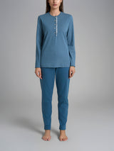 Pigiama a serafino con pizzo in Interlock di cotone 56-60 Azzurri Donna - Ragno