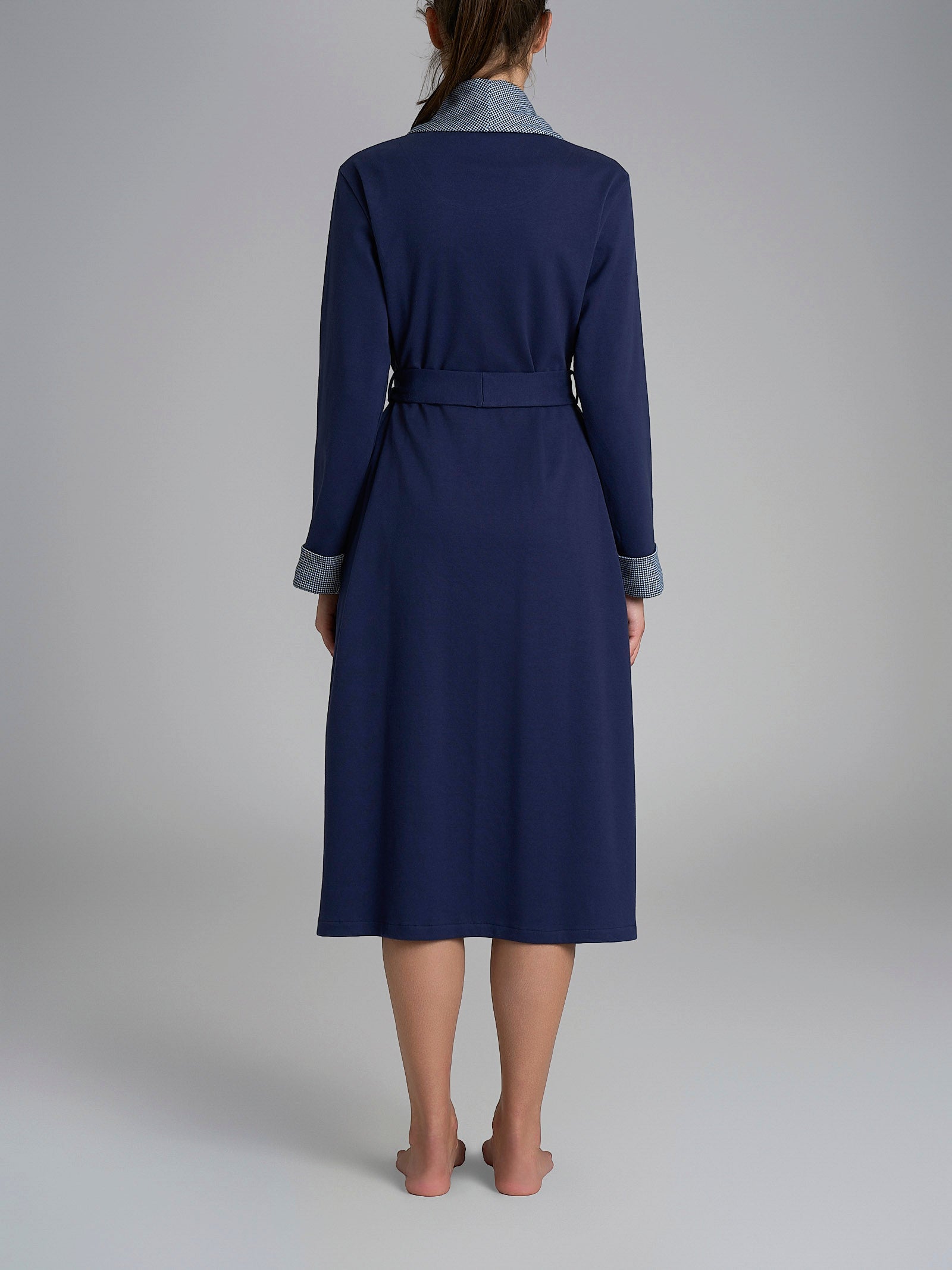 Vestaglia con cintura in Interlock di cotone Blu Donna - Ragno