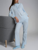 Pigiama lupetto in tinta unita in Interlock di cotone Azzurri Donna - Ragno