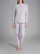 Pigiama con scollo a V in tinta unita in Interlock di cotone Viola Donna - Ragno