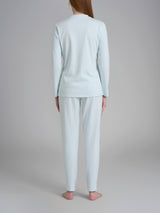 Pigiama con scollo a V in tinta unita in Interlock di cotone Azzurri Donna - Ragno