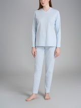 Pigiama con scollo a V in tinta unita in Interlock di cotone Azzurri Donna - Ragno