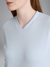 Pigiama con scollo a V in tinta unita in Interlock di cotone Azzurri Donna - Ragno