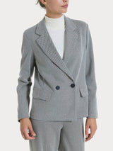 Blazer doppio petto con fantasia a spina di pesce in Eco Jacquard Neri Donna - Ragno