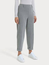 Pantalone a carota con fantasia a spina di pesce in Eco Jacquard Neri Donna - Ragno