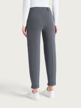 Pantalone a carota con fantasia a spina di pesce in Eco Jacquard Neri Donna - Ragno