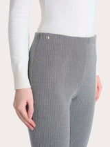 Pantalone a sigaretta con spacchetti e fantasia a spina di pesce in Eco Jacquard Neri Donna - Ragno