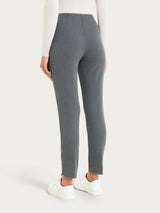 Pantalone a sigaretta con spacchetti e fantasia a spina di pesce in Eco Jacquard Neri Donna - Ragno