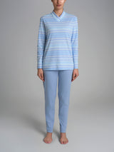 Pigiama con scollo a V in Interlock di cotone Azzurri Donna - Ragno