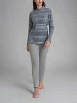 Pigiama nordico con scollo a V in interlock di cotone Blu Donna - Ragno