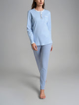 Pigiama con rouches a serafino in Interlock di cotone Azzurri Donna - Ragno