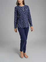 Pigiama con rouches a serafino in Interlock di cotone Blu Donna - Ragno
