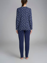 Pigiama con rouches a serafino in Interlock di cotone Blu Donna - Ragno