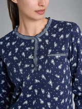 Pigiama con rouches a serafino in Interlock di cotone Blu Donna - Ragno