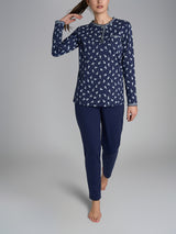 Pigiama con rouches a serafino in Interlock di cotone Blu Donna - Ragno
