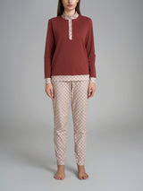 Pigiama lupetto con fantasia tartan in Interlock di cotone Rossi Donna - Ragno