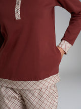 Pigiama lupetto con fantasia tartan in Interlock di cotone Rossi Donna - Ragno