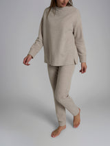 Pigiama con collo a vulcano in tinta unita in Cotton Eco Pile Rossi Donna - Ragno