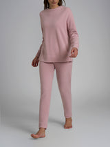 Pigiama con collo a vulcano in tinta unita in Cotton Eco Pile Rosa Donna - Ragno