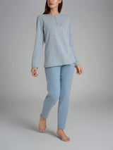 Pigiama serafino con fantasia in Cotton Eco Pile Bianchi Donna - Ragno