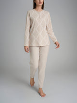 Pigiama serafino con fantasia in Cotton Eco Pile Grigi Donna - Ragno