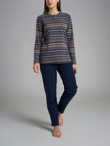 Pigiama serafino con fantasia in Cotton Eco Pile Blu Donna - Ragno