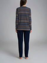 Pigiama serafino con fantasia in Cotton Eco Pile Blu Donna - Ragno