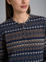 Pigiama serafino con fantasia in Cotton Eco Pile Blu Donna - Ragno