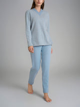 Pigiama con scollo a V e fantasia in Cotton Eco Pile Bianchi Donna - Ragno