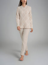 Pigiama con scollo a V e fantasia in Cotton Eco Pile Grigi Donna - Ragno