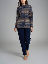 Pigiama aperto con fantasia in Cotton Eco Pile Blu Donna - Ragno