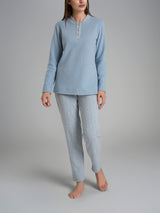 Pigiama collo a serafino con bordo in Cotton Eco Pile Bianchi Donna - Ragno