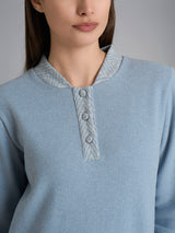 Pigiama collo a serafino con bordo in Cotton Eco Pile Bianchi Donna - Ragno