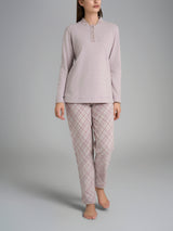 Pigiama collo a serafino con bordo in Cotton Eco Pile Viola Donna - Ragno