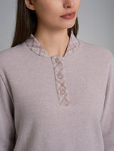 Pigiama collo a serafino con bordo in Cotton Eco Pile Viola Donna - Ragno