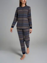 Pigiama nordico a serafino in Cotton Pile Blu Donna - Ragno