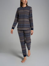 Pigiama nordico a serafino in Cotton Eco Pile Blu Donna - Ragno