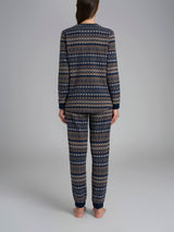 Pigiama nordico a serafino in Cotton Eco Pile Blu Donna - Ragno