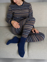 Pigiama nordico a serafino in Cotton Pile Blu Donna - Ragno